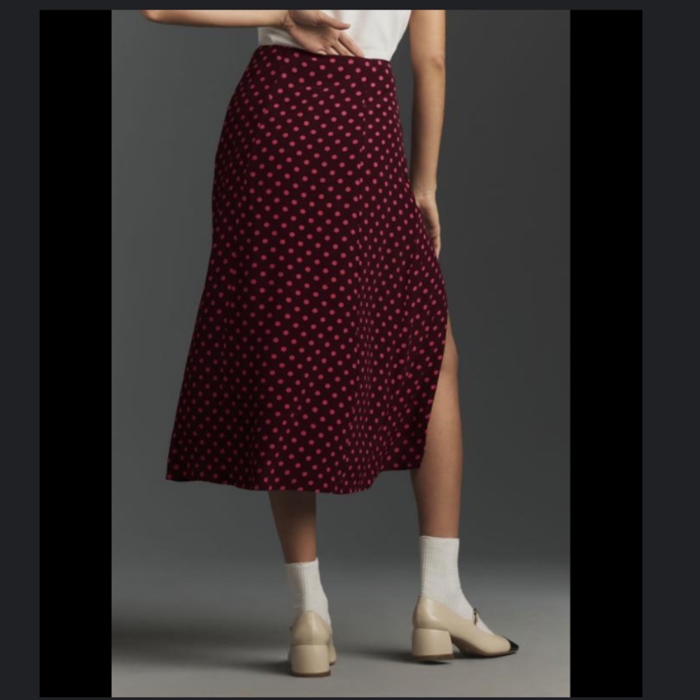 Anthropologie Maeve The Lille Side Slit ~Retro Summer ~Polka Dot Midi Skirt - Picture 4 of 7